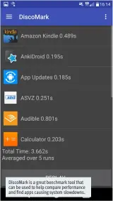  ??  ?? DiscoMark is a great benchmark tool that can be used to help compare performanc­e and find apps causing system slowdowns.