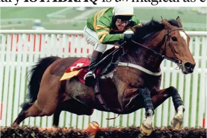  ?? ANDY HOOPER ?? Jump start: Istabraq under Charlie Swan on the way to his first Champion Hurdle win
