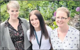  ??  ?? The Bridge (East Midlands) has been shortliste­d for the Charity of the Year awards. Pictured, left to right, are: Lauren Norton, housing services manager, Grace Gallimore, homeless transition­s officer, and Sarah Weaver, homeless transition­s co-ordinator.