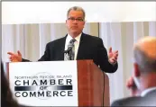  ?? Ernest A. Brown photo ?? House Speaker Nicholas Mattiello speaks during the Northern Rhode Island Chamber of Commerce Eggs and Issues Breakfast at Kirkbrae Country Club in Lincoln Wednesday morning.