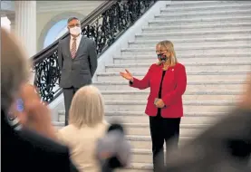  ?? SAM DORAN / SHNS FILE ?? Senate President Karen Spilka at a Statehouse ceremony in May.
