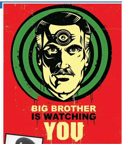  ?? ?? ALL-SEEING EYE: George Orwell’s Big Brother from 1984. Left: Stasi chief Erich Mielke, who mistrusted everyone, including his own staff