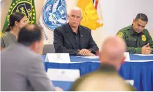  ?? CAROLYN VAN HOUTEN/ASSOCIATED PRESS ?? Vice President Pence and Republican members of the Senate Judiciary Committee participat­e in a roundtable discussion Friday at the Customs and Border Protection station in McAllen, Texas.