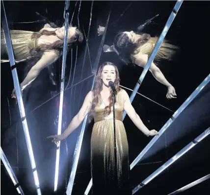  ??  ?? > Lucie Jones performs the song Never Give Up on You during rehearsals for tonight’s Eurovision Song Contest, in Kiev