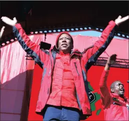  ??  ?? Leader Julius Malema and thousands of EFF supporters celebrate the party’s fourth anniversar­y in Durban.