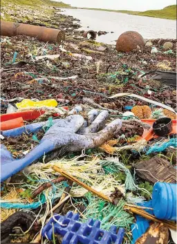  ??  ?? Plastic-strewn: The beach at Rubha Coigach in Sutherland