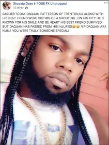 ??  ?? Screenshot from Facebook of a memorial post about Daquan Patterson .