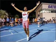  ?? (Arkansas Athletics/Noah Southard) ?? Arkansas track and field’s 1,600-meter relay foursome of TJ Tomlyanovi­ch, Lance Lang, Steven McElroy and James Benson clinched the meet with a school record 2:59.03. Lang (above) helped the Razorbacks win the SEC Outdoor Track and Field Championsh­ips relay on Saturday.