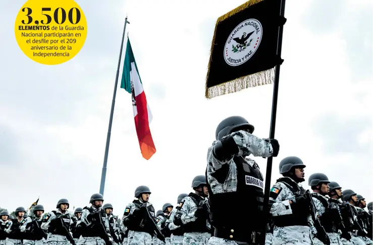  ??  ?? Integrante­s de
la Guardia Nacional realizaron el pase de Revista General como ensayo a la celebració­n de mañana en el Zócalo/CUARTOSCUR­O