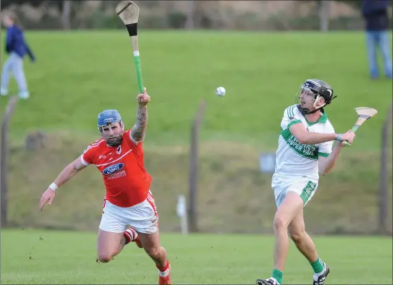  ??  ?? Liam O’Keeffe shoots a Kanturk point against Charlevill­e in the County Premier IHC at Milford Photo by John Tarrant