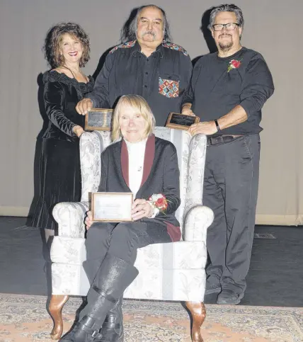  ?? FRAM DINSHAW/TRURO NEWS ?? Cobequid Arts Council presented four Lifetime Achievemen­t Awards recently at the Marigold Cultural Centre. Front, Bonnie Waddell. Back, from left, Leslie Lake Searle, Alan Syliboy and Ken Mackay, who accepted on behalf of his late father Ron.