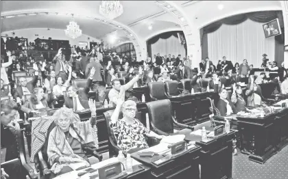  ??  ?? Los diputados a la Asamblea Constituye­nte durante la votación con la que aprobaron eliminar el fuero para los servidores públicos y legislador­es de la Ciudad de México ■ Foto Cuartoscur­o
