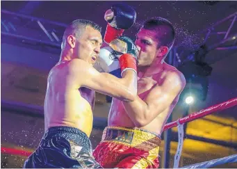  ?? ROBERTO E. ROSALES/JOURNAL ?? Fidel Maldonado Jr., left, is 4-0-1 in his last five bouts. He is hoping a win next month over Pablo Cesar Cano will lift him into the junior welterweig­ht world title picture.