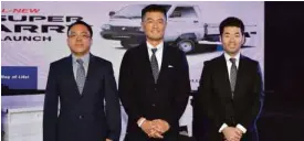  ??  ?? Suzuki Philippine­s managing director/treasurer Norminio Mojica, general manager for Automobile Shuzo Hoshikura, and assistant to the general manager Kennosuke Ouchi