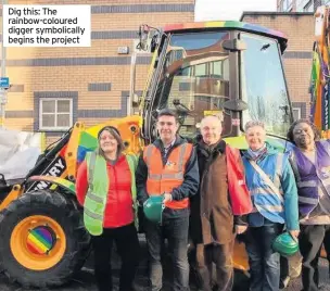  ??  ?? Dig this: The rainbow-coloured digger symbolical­ly begins the project