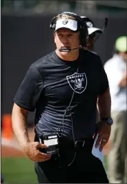  ??  ?? Oakland Raiders head coach Jack Del Rio watches from the sideline as his team plays the Baltimore Ravens.