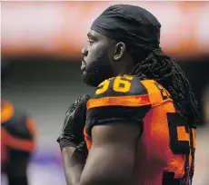 ?? GERRY KAHRMANN ?? B.C. Lions linebacker Solomon Elimimian, a four-time all-star, has signed an extension with the team, keeping the franchise leader in tackles in Vancouver through the 2019 CFL season.
