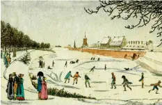  ??  ?? Schlittsch­uhlaufen im Schleifgra­ben zählte schon vor 200 Jahren zum Winterverg­nü‰ gen.