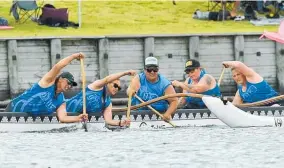  ??  ?? A team from Otaki ¯ Waka Hoe on the river at Lake Karapiro.