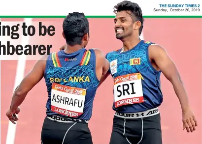  ??  ?? Shehan Ambeypitiy­a was part of the Men's 4x100m Relay team that set a new Sri Lanka record at CWG 2018