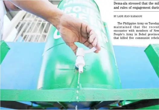  ?? PHOTOGRAPH BY ANALY LABOR FOR THE DAILY TRIBUNE @tribunephl_ana ?? RAINWATER catchers such as one above is installed at the Quezon City Police District Station 10 as authoritie­s intensify efforts to conserve water during the El Niño season. The water will be used for toilets, plant-watering and cleaning the police station.