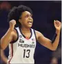  ?? Elsa / Getty Images ?? UConn’s Christyn Williams reacts against Arizona during a Final Four semifinal game this past April.