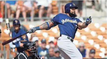  ?? ASSOCIATED PRESS ?? Milwaukee Brewers first baseman Eric Thames has just one home run during spring training.