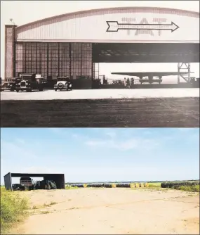 ?? James Neal / Associated Press ?? A Ford Trimotor can be seen in the Transconti­nental Air Transport hangar northeast of Waynoka, Okla., which opened for operations on the airline’s New YorktoLos Angeles airrail route in July 1929.