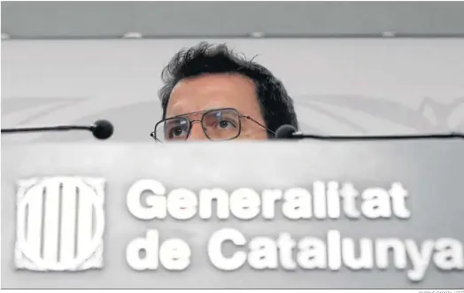  ?? QUIQUE GARCÍA / EFE ?? El presidente de la Generalita­t, Pere Aragonès, durante la rueda de prensa ayer tras el acto de toma de posesión de los nuevos ‘consellers’.