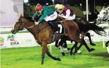  ?? Abdul Rahman/Gulf News ?? Not so idle Idler, trained by Ahmad Bin Harmash, showed his class by retaining the thoroughbr­ed Gee Whiz Handicap, the feature he won last season in Abu Dhabi.