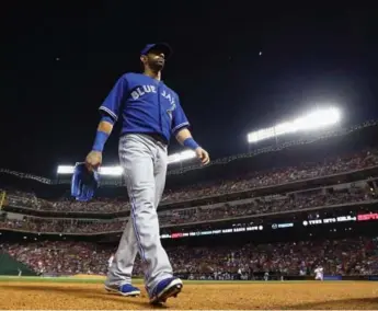  ?? TOM PENNINGTON/GETTY IMAGES ?? Jose Bautista may be playing his last series with the Blue Jays this weekend, but he’s not walking off the diamond for good. The soon-to-be 37-year-old slugger says he would recognize decline, and this isn’t it.