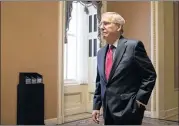  ?? MANUEL BALCE CENETA / AP ?? Senate Majority Leader Mitch McConnell of Kentucky walks towards his office on Capitol Hill Tuesday. Lawmakers returned to Washington Tuesday after the 5-week summer recess.