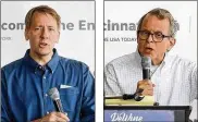  ?? KATIE RAUSCH PHOTOS / THE TOLEDO BLADE ?? On Wednesday, gubernator­ial candidates Democrat Richard Cordray (left) and Republican Mike DeWine will take part in a debate at the University of Dayton.