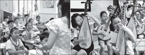  ??  ?? (Left) Students attending a class in their school in Shanghai. Western interest in China’s school system, and Shanghai in particular, has intensifie­d after the city’s pupils aced worldwide standardis­ed tests in recent years. • (Right) Practising during...