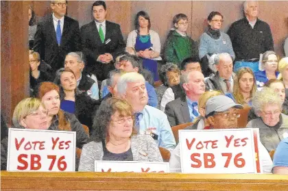  ?? MORNING CALL FILE PHOTO ?? Residents and supporters pack the state Senate hearing room in April in support of Sen. David Argall’s bill to eliminate school property taxes and replace them with higher income and sales taxes.