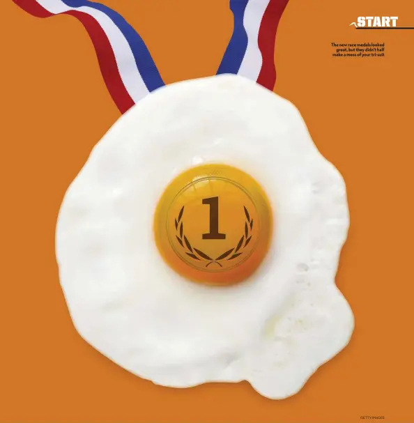  ?? GETTY IMAGES ?? The new race medals looked great, but they didn’t half make a mess of your tri-suit