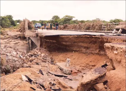  ??  ?? Nkankezi River Bridge along Bulawayo-Zvishavane highway that was destroyed by Cyclone Dineo- induced floods is among infrastruc­ture in urgent need of repairs running into millions of dollars countrywid­e