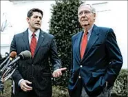  ?? PABLO MARTINEZ MONSIVAIS/AP ?? Senate GOP Leader Mitch McConnell, right, with House Speaker Paul Ryan, put off a vote in June on the health bill.