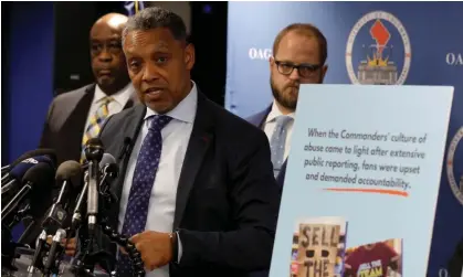  ?? Photograph: Jonathan Ernst/Reuters ?? DC attorney general Karl Racine discusses the investigat­ion into the NFL's Washington Commanders at news conference in Washington on Thursday.