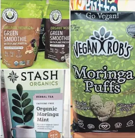  ?? MAURA JUDKIS THE WASHINGTON POST ?? Moringa, an ancient plant and superfood, was plentiful in many forms at the Fancy Foods Show, even as a savoury puffed snack.