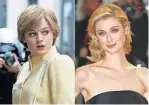  ??  ?? This combinatio­n photo shows Emma Corrin portraying Diana Spencer in the fourth season of the Netflix series “The Crown,” left, and actress Elizabeth Debicki, who will take over the role for the remaining seasons.