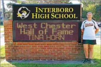  ??  ?? Former Interboro High swimmer Tina Horn recently was University’s Athletics Hall of Fame. inducted into West Chester