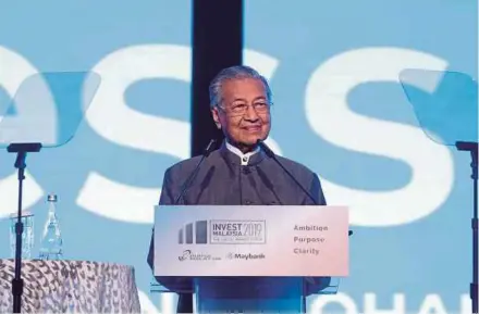  ?? MOHAMAD SHAHRIL BADRI SAALI PIC BY ?? Prime Minister Tun Dr Mahathir Mohamad at the Invest Malaysia 2019 event on March 19.