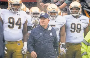  ?? MATT CASHORE, USA TODAY SPORTS ?? Notre Dame football coach Brian Kelly says spring practices are strong from the start to the finish as a result of the new strength and conditioni­ng program.