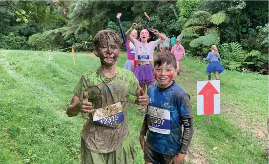  ?? SUPPLIED ?? Archie Mason, left, Billy Stewart, Layla Carter, at back, and Shelby McLeod-Dunn from St Joseph’s Catholic School at the Ngaruawahi­a Christian Youth Camp.