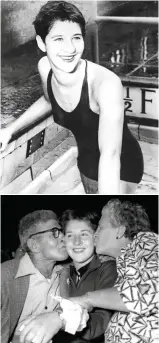  ??  ?? Top: Dawn in the late 1950s. Above: A kiss from her parents after winning gold at her first Olympics, the 1956 Melbourne Games.