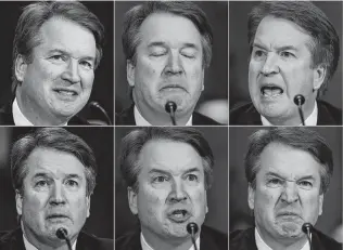  ?? Compilatio­n by pool photograph­ers / AFP/Getty Images ?? Supreme Court nominee Brett Kavanaugh testifying before the Senate Judiciary Committee.