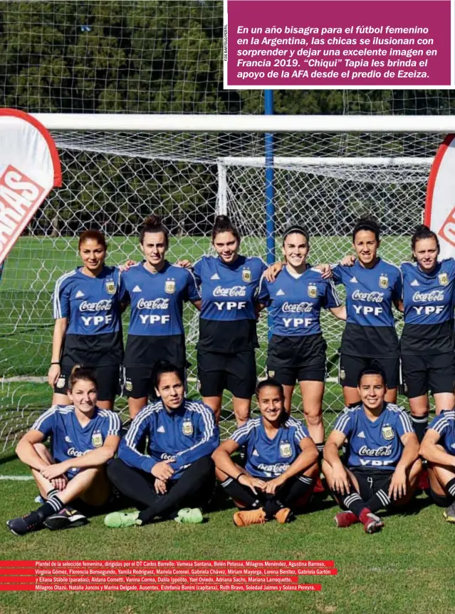  ??  ?? Plantel de la selección femenina, dirigidas por el DT Carlos Borrello: Vamesa Santana, Belén Potassa, Milagros Menéndez, Agustina Barroso, Virginia Gómez, Florencia Bonsegundo, Yamila Rodríguez, Mariela Coronel, Gabriela Chávez, Miriam Mayorga, Lorena Benitez, Gabriela Gartón y Eliana Stábile (paradas); Aldana Cometti, Vanina Correa, Dalila Ippólito, Yael Oviedo, Adriana Sachs, Mariana Larroquett­e, Milagros Otazú, Natalie Juncos y Marina Delgado. Ausentes. Estefanía Banini (capitana), Ruth Bravo, Soledad Jaimes y Solana Pereyra.