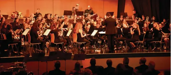  ?? Foto: Karl Aumiller ?? Die Blasorches­ter des Thomas und des Bonaventur­a Gymnasiums boten eine musikalisc­he Sternstund­e im Dillinger Stadtsaal. Mitreißend­e Musik aus Musicals und Filmen war zu hören.