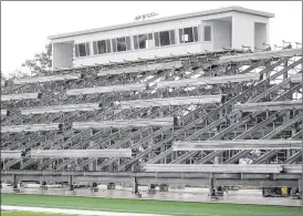  ?? MARC PENDLETON / STAFF ?? Bleachers from Daytona Internatio­nal Speedway will be used to provide seating in the new football stadium at Miamisburg High School.